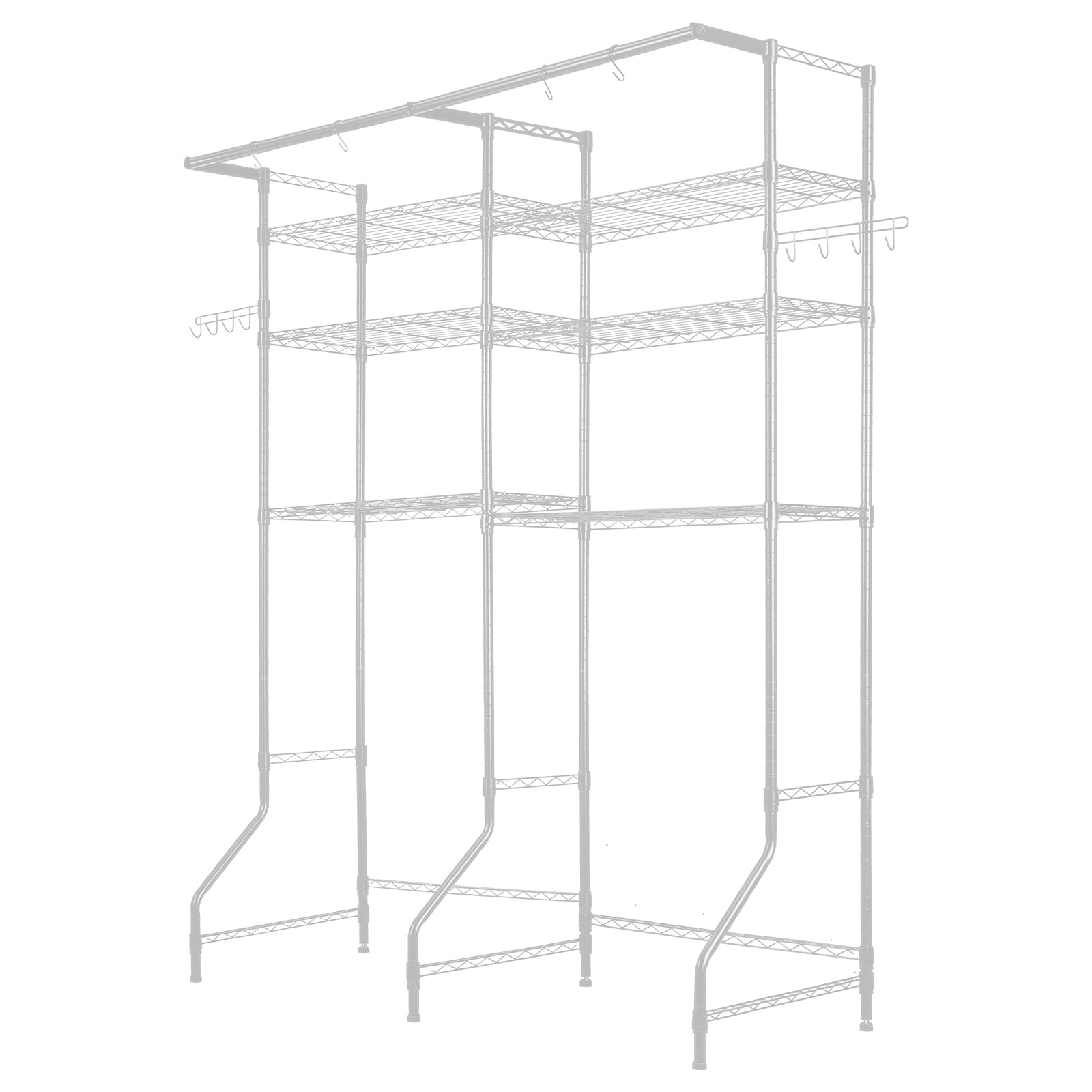 Laundry Room Storage Shelf With Hanging Rail And Hooks White_voghion.com
